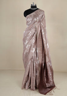 Tissue Silk Saree Champagne Beige Silver Geometric