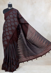 Dhupian Thread Silk Saree Deep Coffee Brown Woven Motif