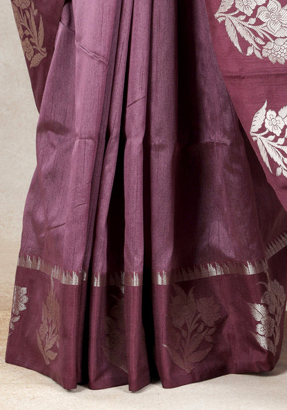 Dhupian Silk Saree Dusty Mauve Silver Floral Border
