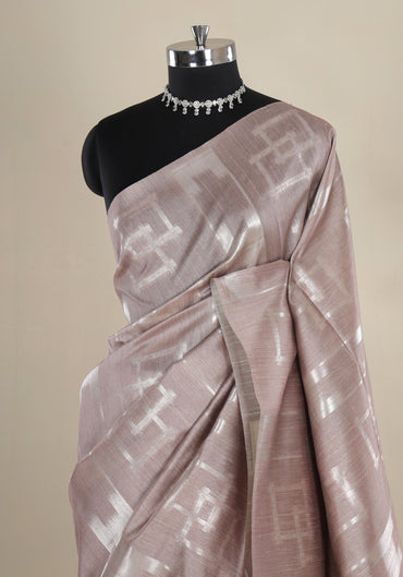 Champagne Beige Silver Geometric Tissue Silk Saree - TSS-1-1003