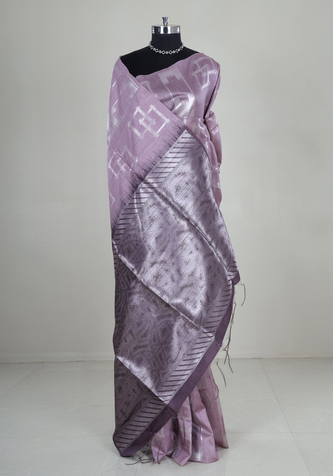 Lavender Silver Geometric Tissue Silk Saree - TSS-1-1002