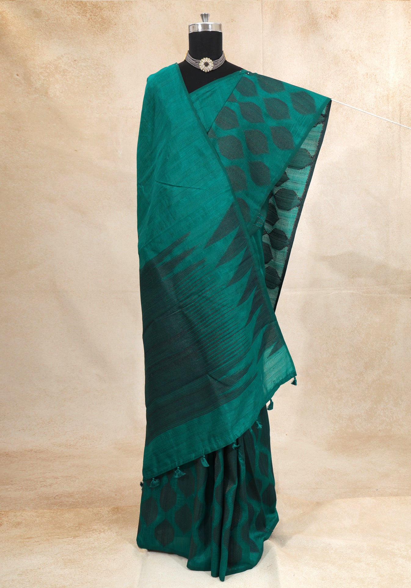 Emerald Teal Woven Motif Tissue Silk Saree - TBS-1-2004