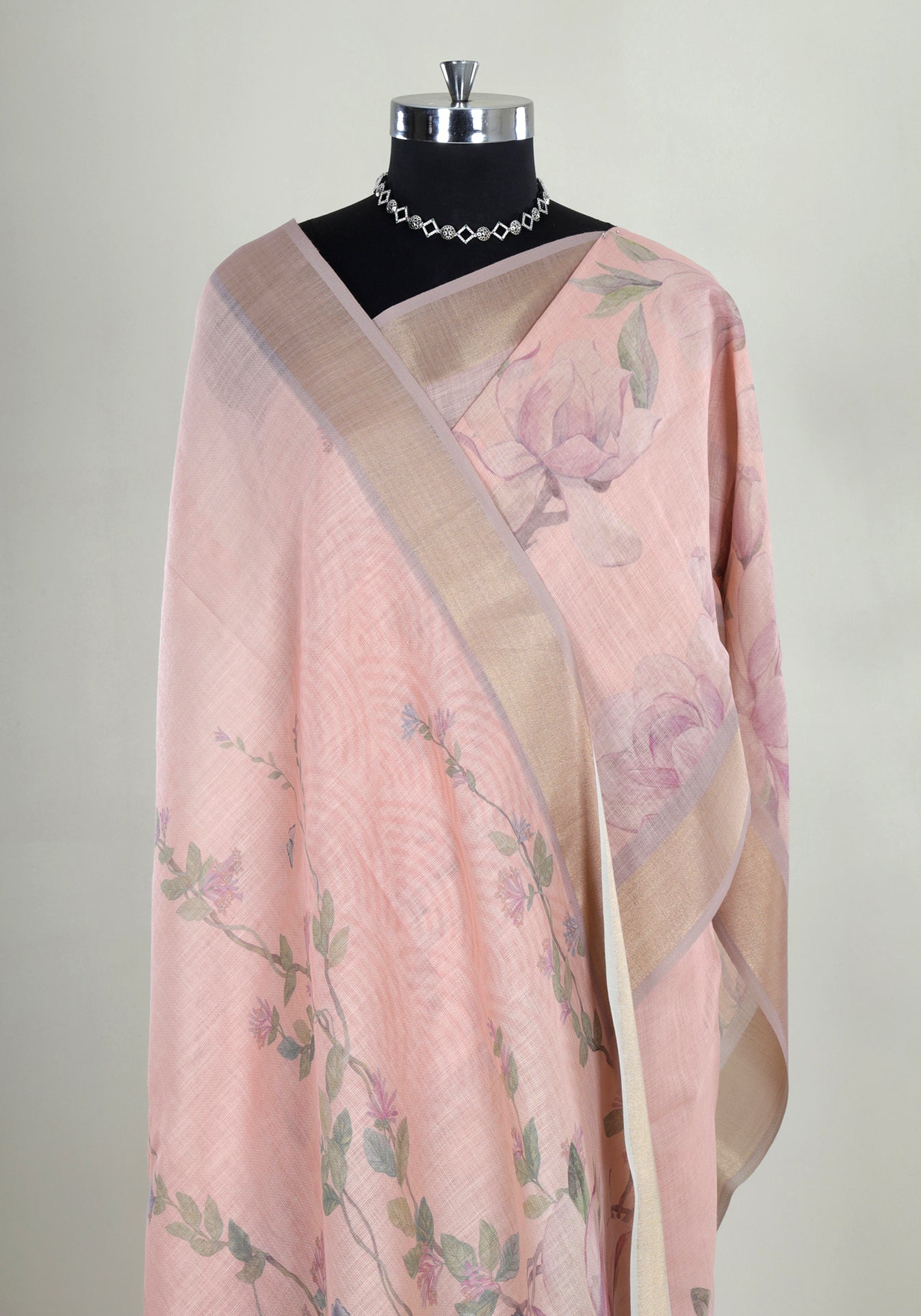 Blush Pink Pastel Floral Soft Organza Saree - FUS-1-1001