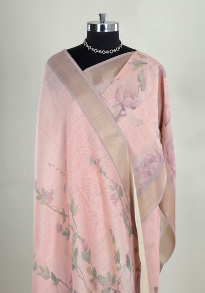 Blush Pink Pastel Floral Soft Organza Saree - FUS-1-1001