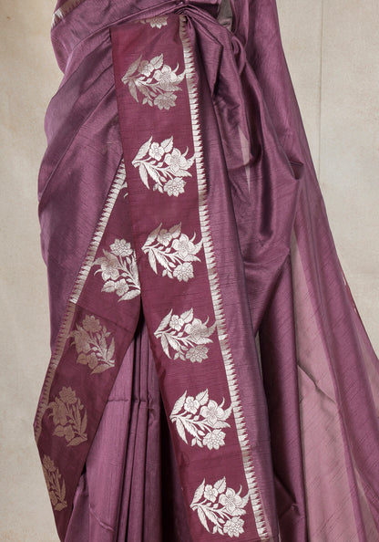 Dhupian Silk Saree Dusty Mauve Silver Floral Border