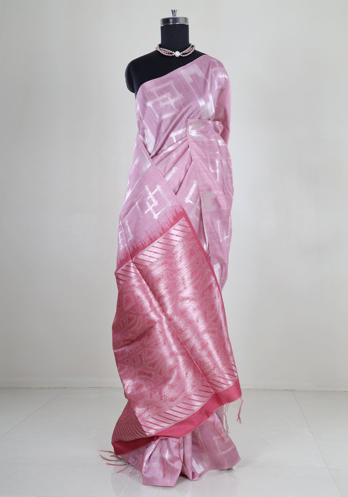 Rose Pink Silver Ikat Tissue Silk Saree - TSS-1-1001