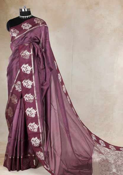Dhupian Silk Saree Dusty Mauve Silver Floral Border