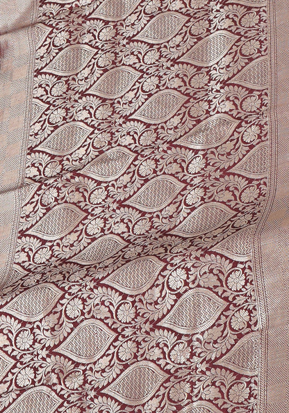 Magenta Wine Silver Floral Border Fancy Silk Saree - FSS-1-1007
