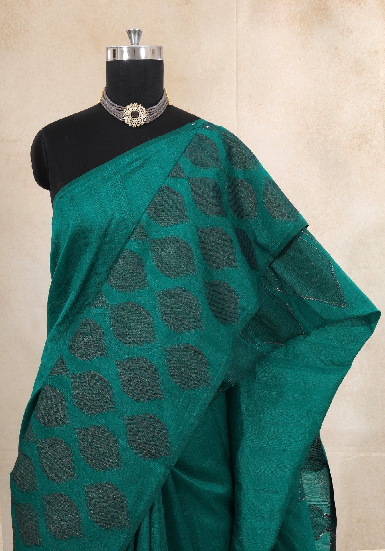 Emerald Teal Woven Motif Tissue Silk Saree - TBS-1-2004