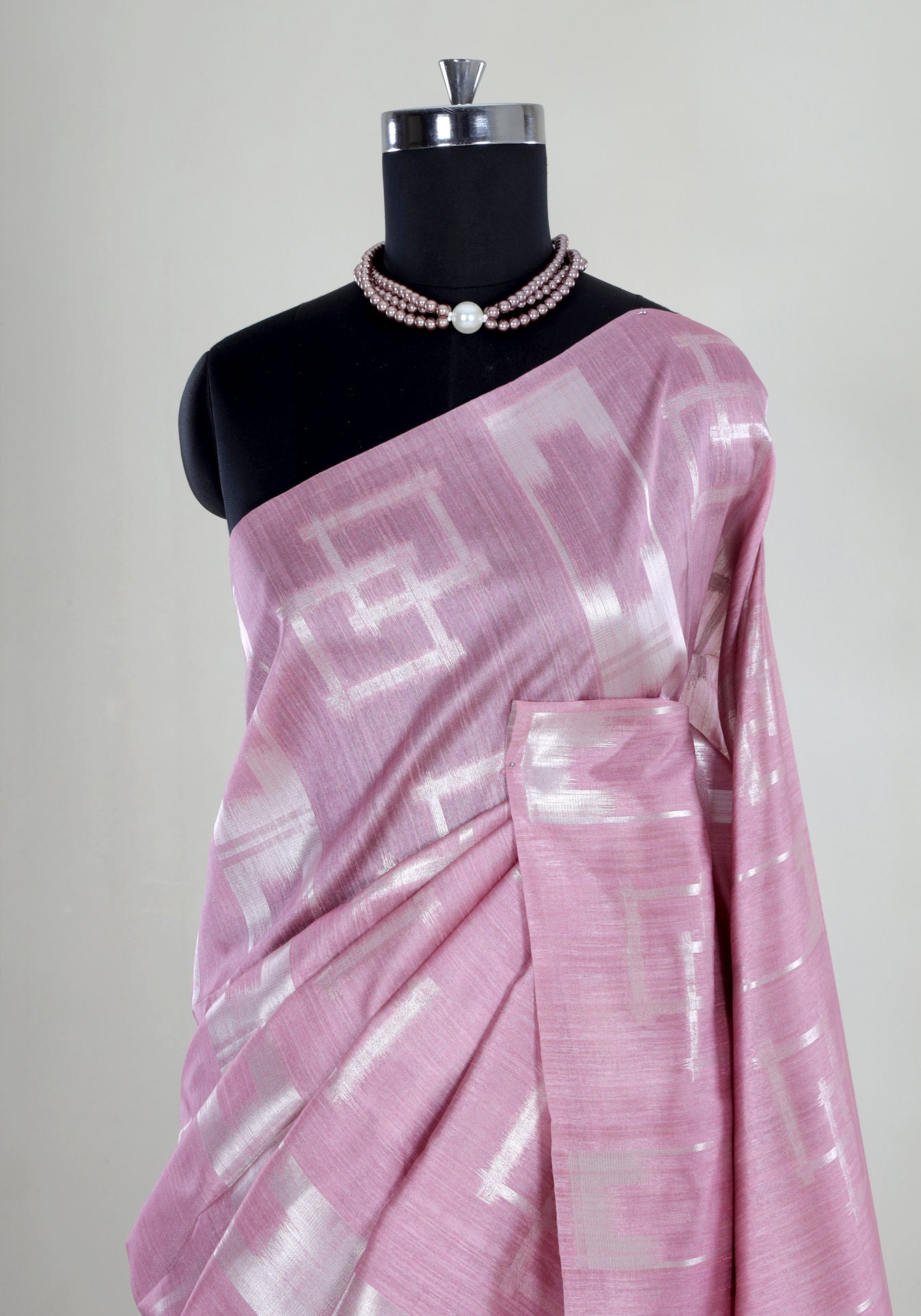 Rose Pink Silver Ikat Tissue Silk Saree - TSS-1-1001