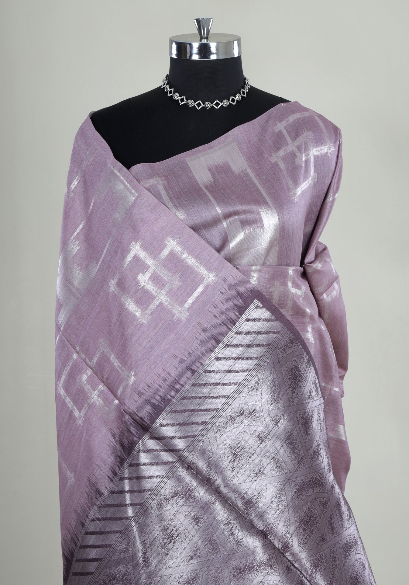 Lavender Silver Geometric Tissue Silk Saree - TSS-1-1002