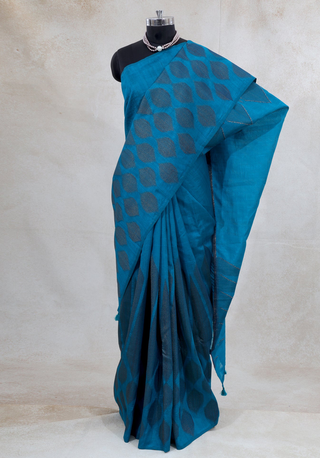 Dhupian Thread Silk Saree Peacock Blue Woven Motif