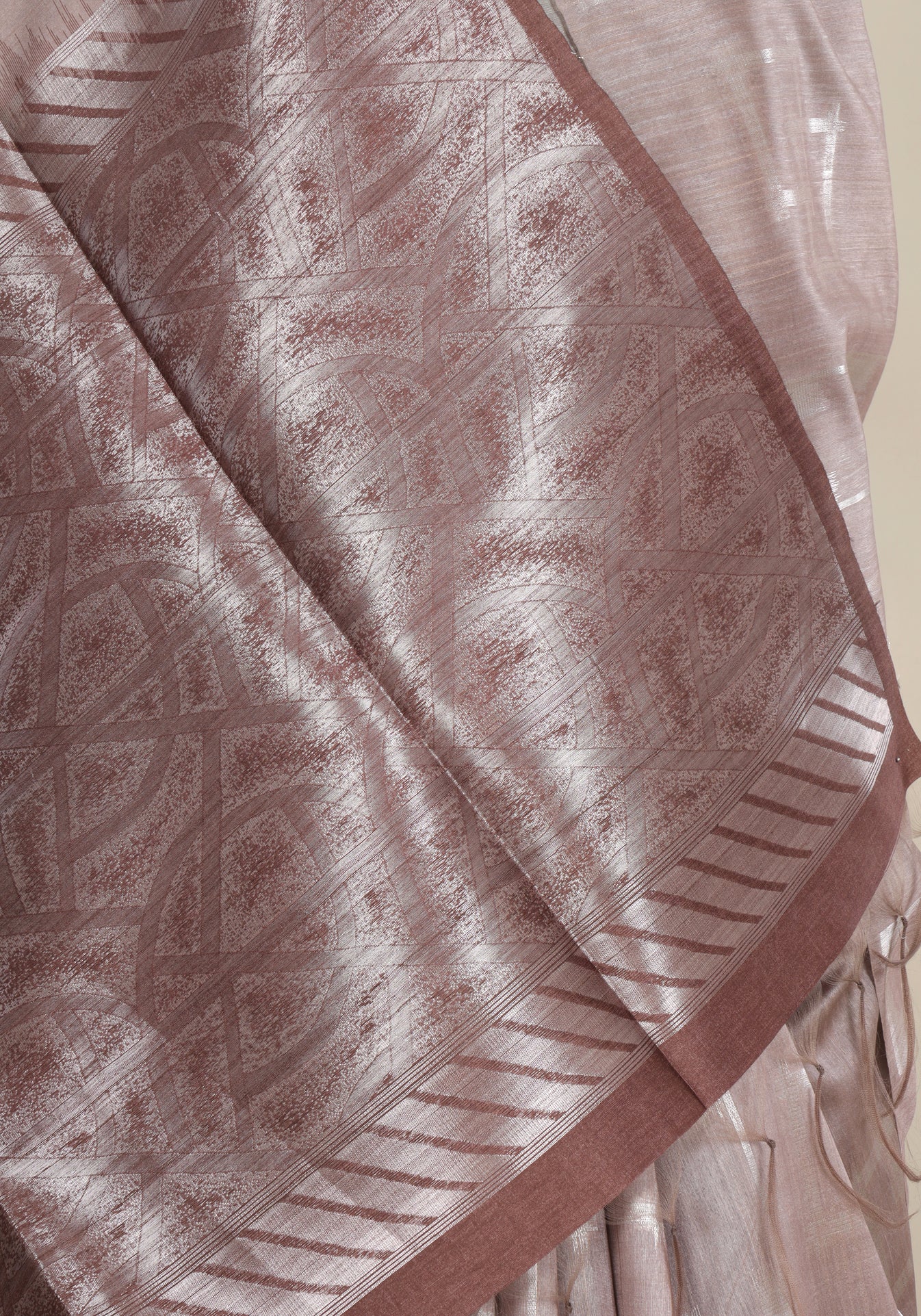 Champagne Beige Silver Geometric Tissue Silk Saree - TSS-1-1003