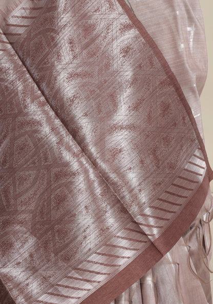 Champagne Beige Silver Geometric Tissue Silk Saree - TSS-1-1003