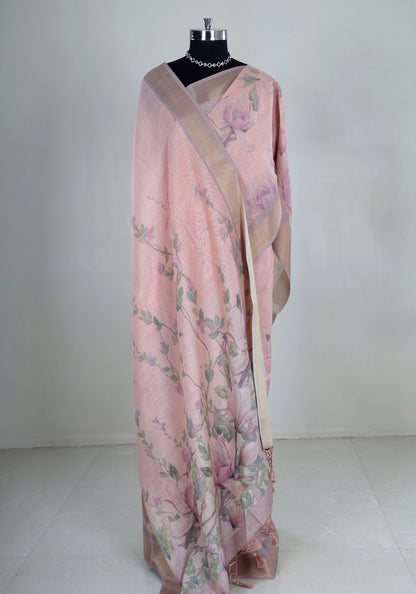 Blush Pink Pastel Floral Soft Organza Saree - FUS-1-1001