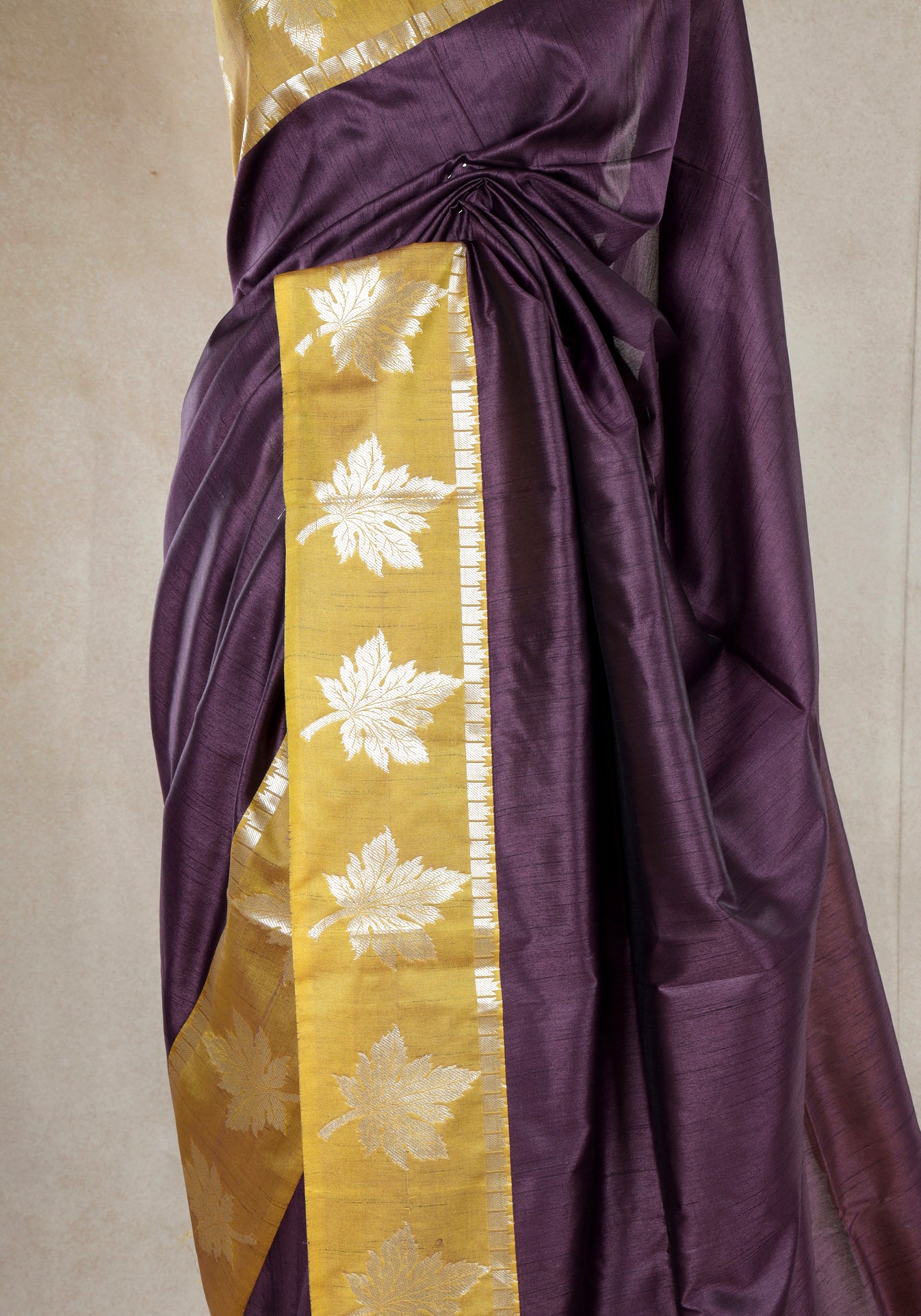 Deep Plum Mustard Floral Border Fancy Silk Saree - FSS-1-1003