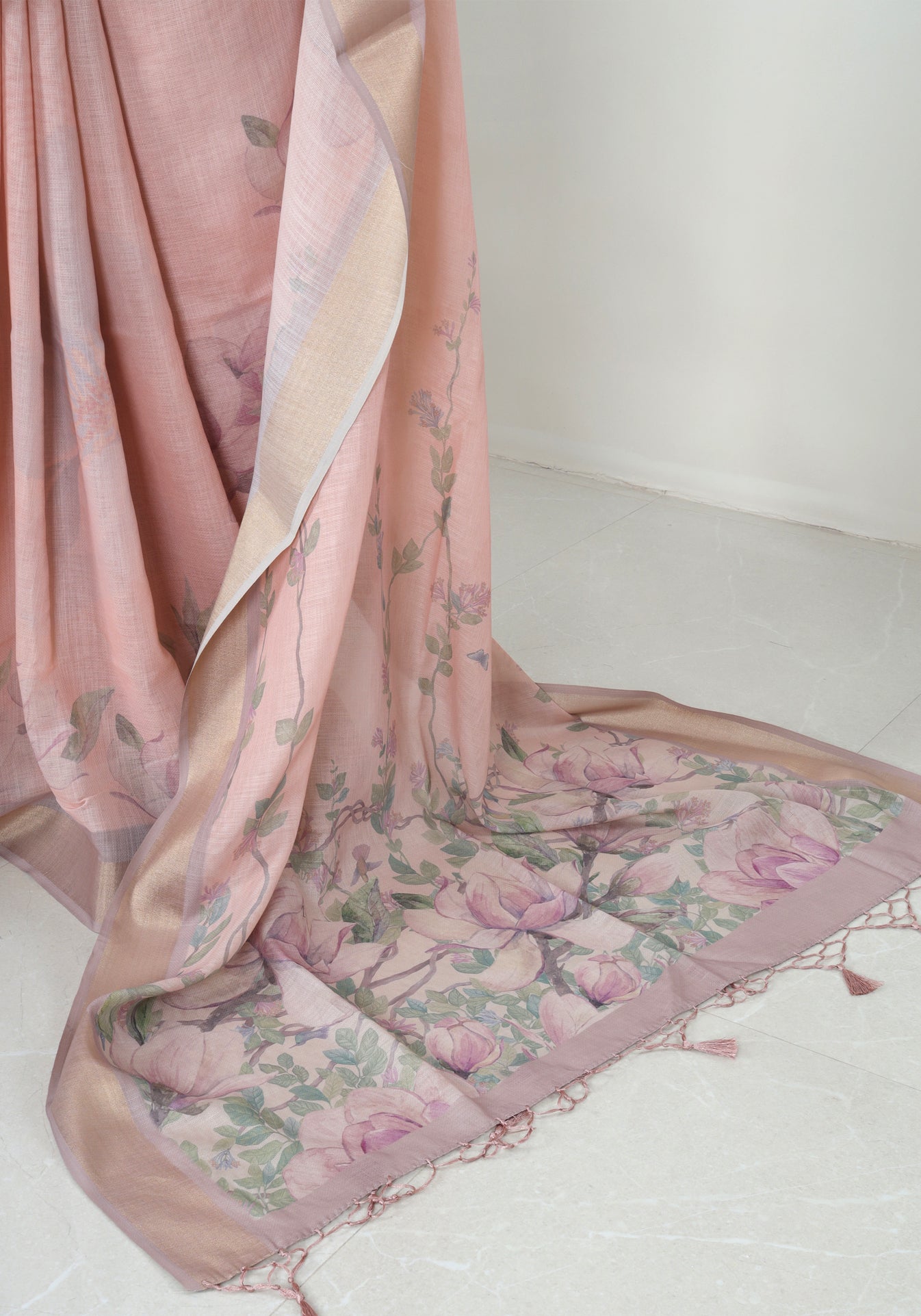 Blush Pink Pastel Floral Soft Organza Saree - FUS-1-1001