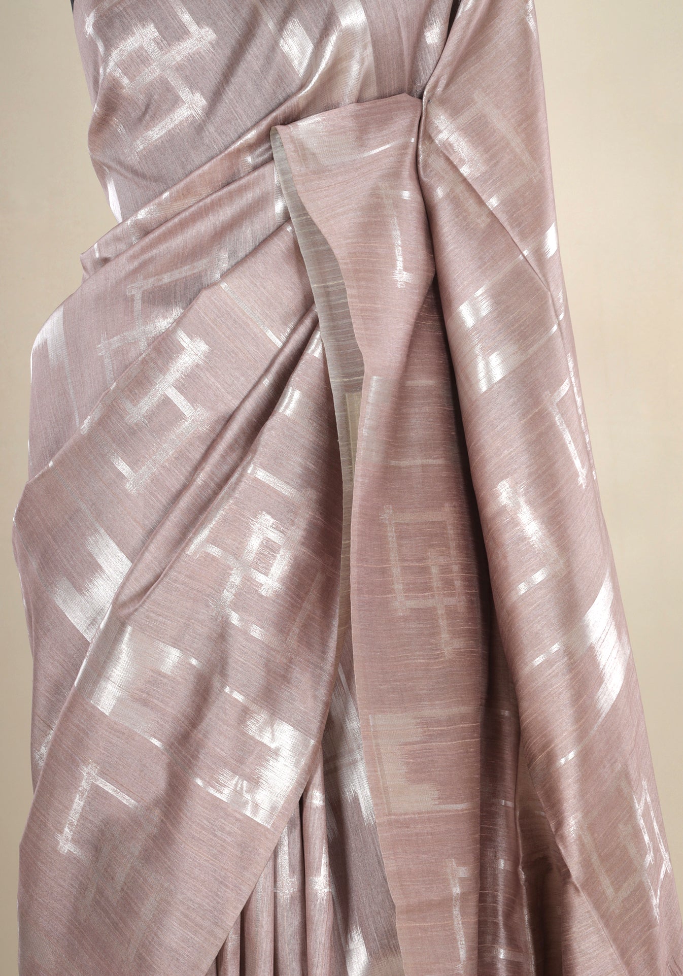 Champagne Beige Silver Geometric Tissue Silk Saree - TSS-1-1003