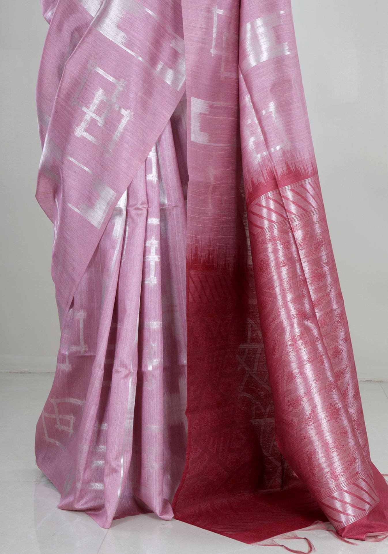 Rose Pink Silver Ikat Tissue Silk Saree - TSS-1-1001