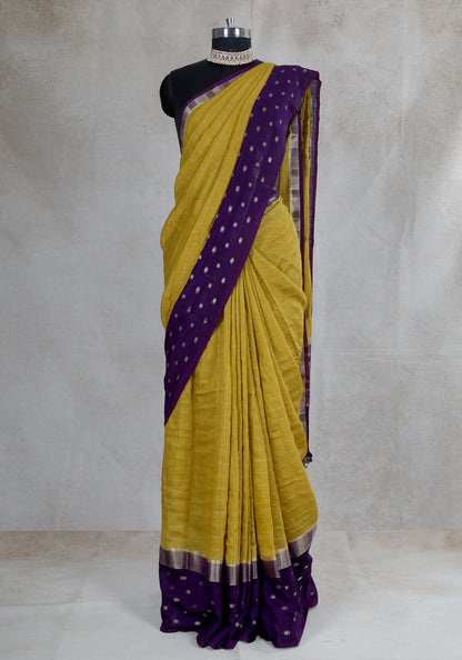 Mustard Yellow Purple Dotted Border Fancy Saree - VGS-1-3003