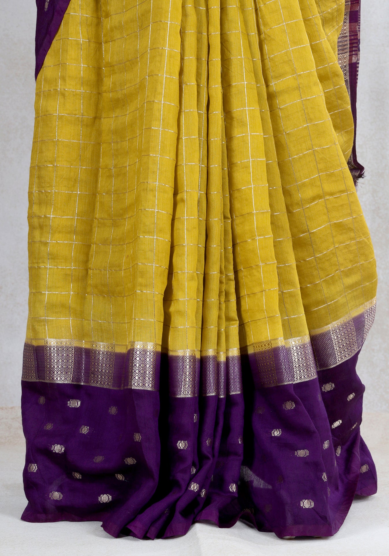 Mustard Yellow Purple Dotted Border Fancy Saree - VGS-1-3003