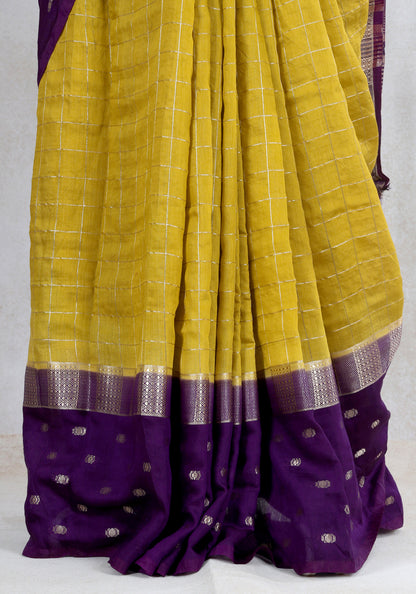 Mustard Yellow Purple Dotted Border Fancy Saree - VGS-1-3003