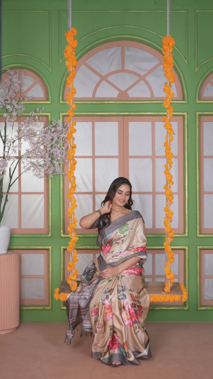 Fancy Saree Beige Floral Print