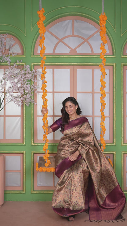 Art Silk Saree Copper Rose Gold Multi-Tonal Floral