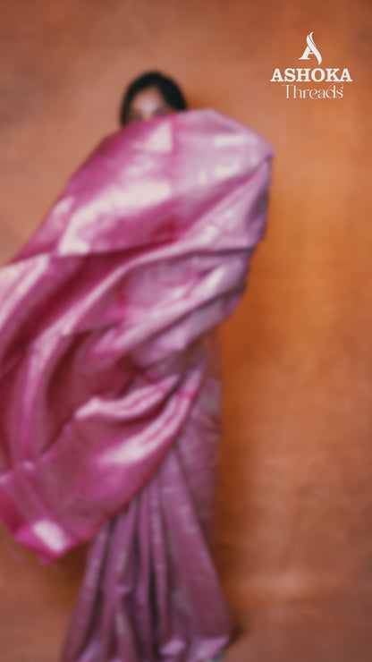 Tissue Silk Saree Rose Pink Silver Ikat