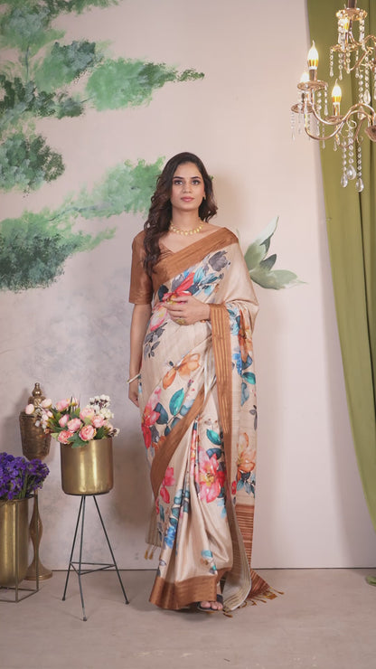 Fancy Saree Copper Botanical Print