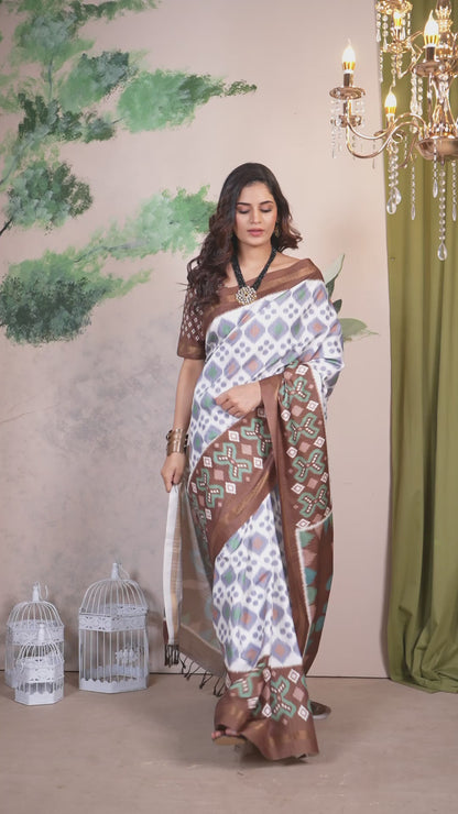 Fancy Saree Brown Printed