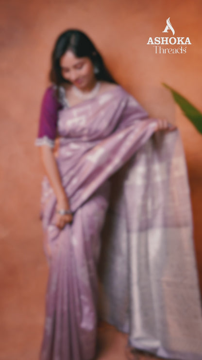 Tissue Silk Saree Lavender Silver Geometric