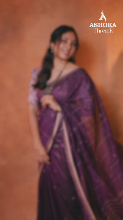 Linen Cotton Saree Deep Plum Purple