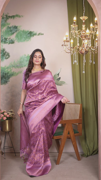Art Silk Saree Purple Violet Shimmer Floral Jaal