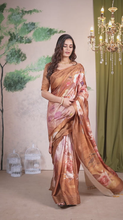 Fancy Saree Ivory Cream Floral WaterColor