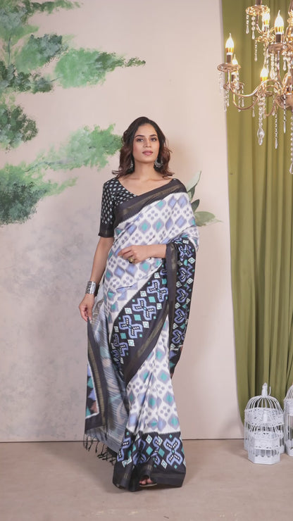 Fancy Saree Black & White Colour