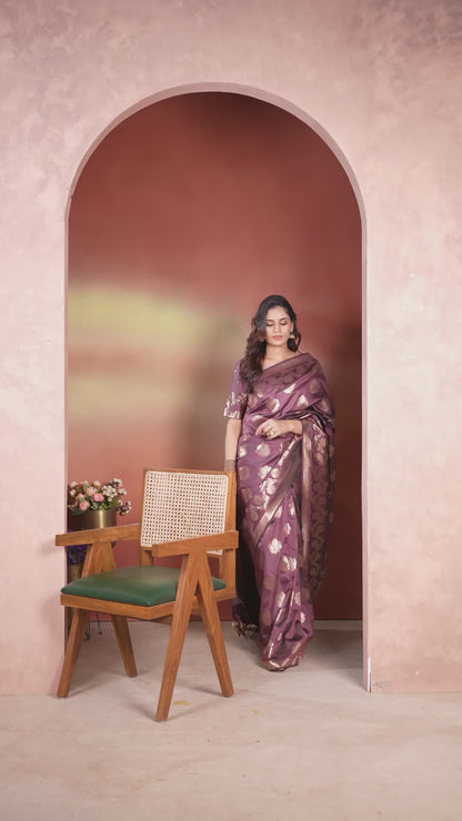 Satin Silk Saree Deep Wine Silver Woven Net