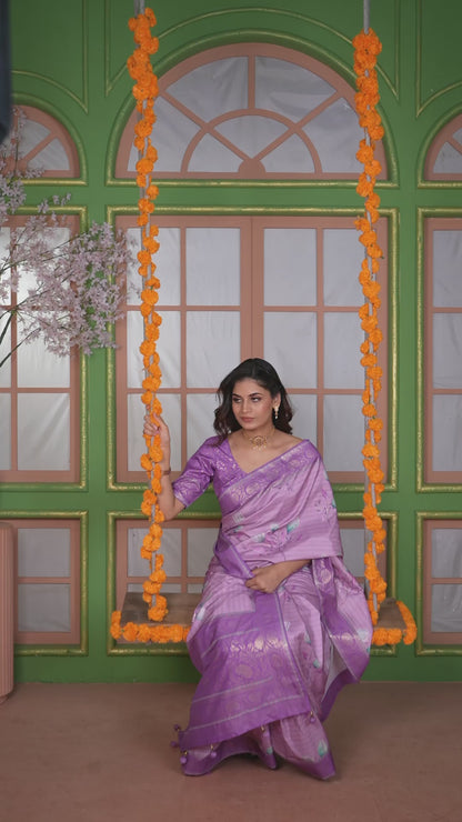 Dola Silk Saree Lavender Purple Floral Print