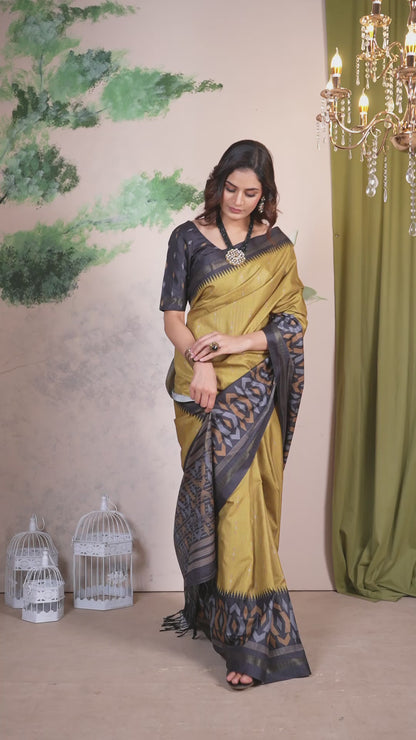 Fancy Saree Mustard Yellow Ikat Border