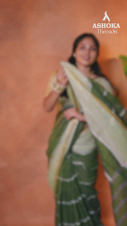 Linen Cotton Saree Sage Olive Dark Border