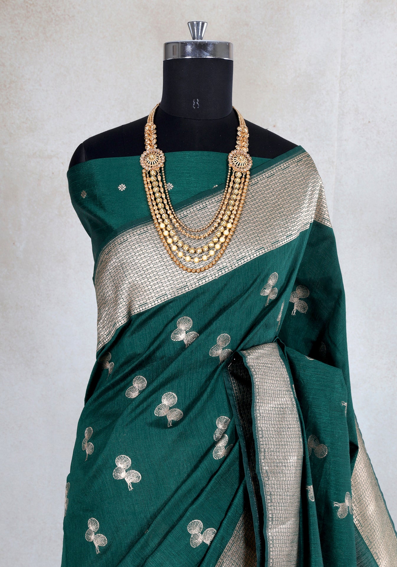 Teal Green Silver Buti Tissue Silk Saree - TBS-1-1001