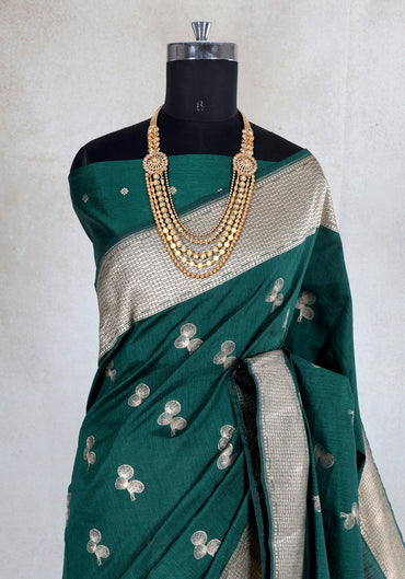 Teal Green Silver Buti Tissue Silk Saree - TBS-1-1001
