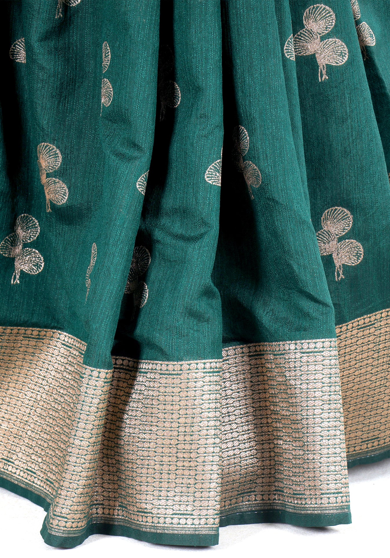 Teal Green Silver Buti Tissue Silk Saree - TBS-1-1001